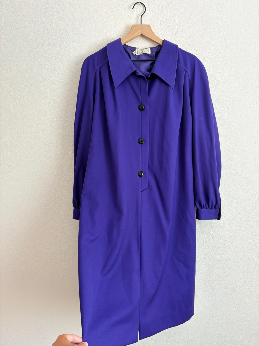 Vintage Valentino Miss V Violet Long Sleeve Button-Front Dress